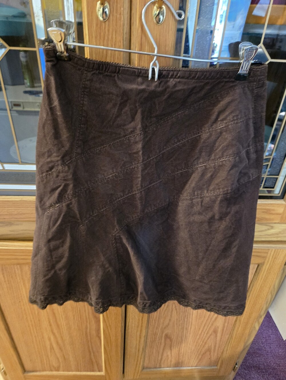 Womens Brown A-Line Lightweight  Faux Couroroy Skirt